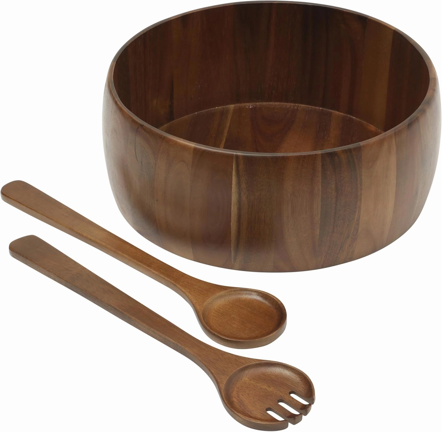 Gibson Home Laurelton 3 Piece Large 13" Acacia Wood Salad Serving Bowl Set w/ 2 Serving Tools