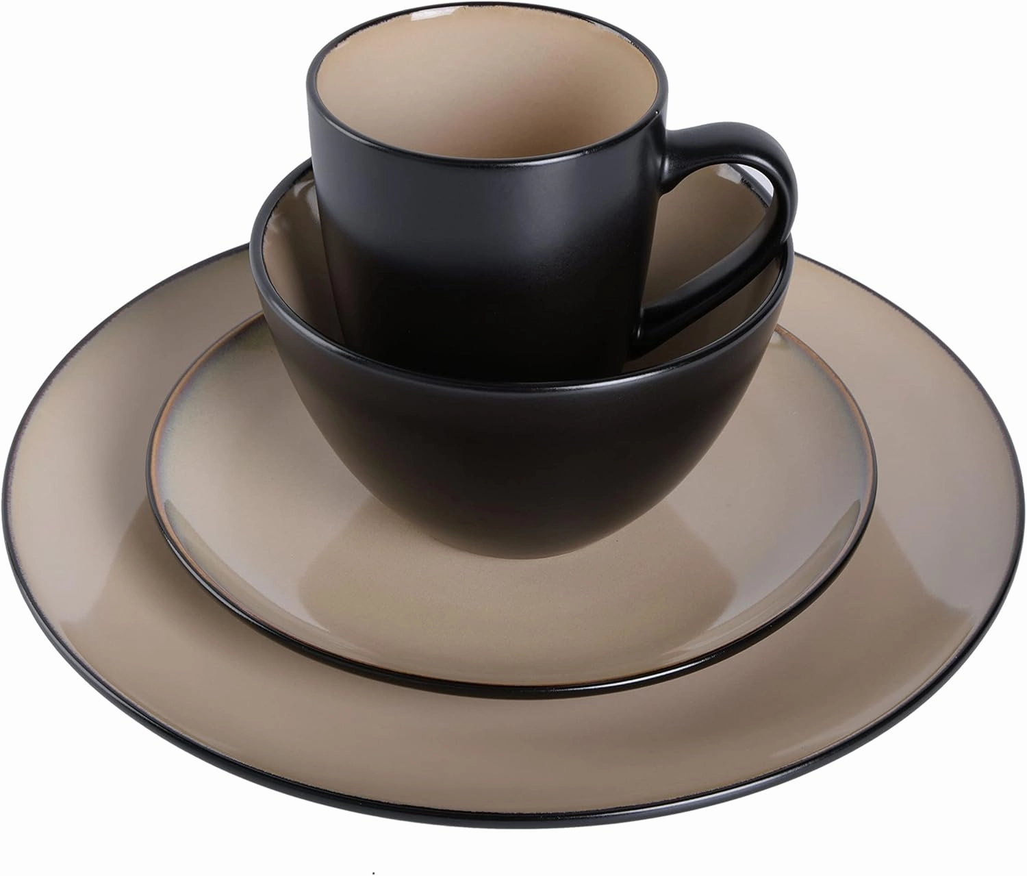 Gibson Soho Lounge Round Reactive Glaze Stoneware Dinnerware Set, Service for 4 (16pc), Taupe