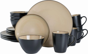 Gibson Soho Lounge Round Reactive Glaze Stoneware Dinnerware Set, Service for 4 (16pc), Taupe