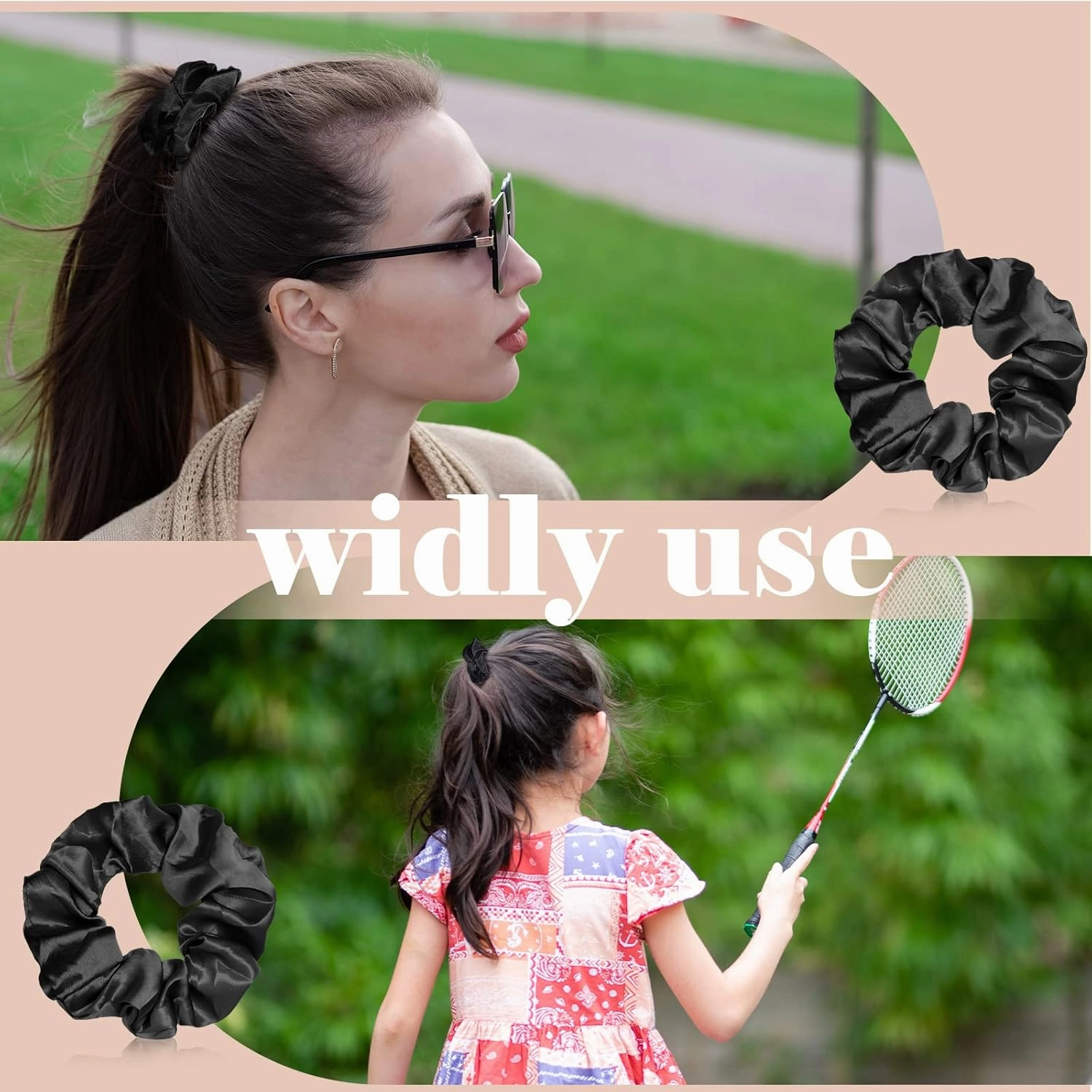 Giegxin 80 Pieces Silk Scrunchies Satin Hair Ties Elastic Bands Large Satin Ponytail Silk Vintage Hair Accessories for Women Girls (Black,Solid Style)