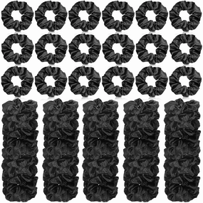 Giegxin 80 Pieces Silk Scrunchies Satin Hair Ties Elastic Bands Large Satin Ponytail Silk Vintage Hair Accessories for Women Girls (Black,Solid Style)