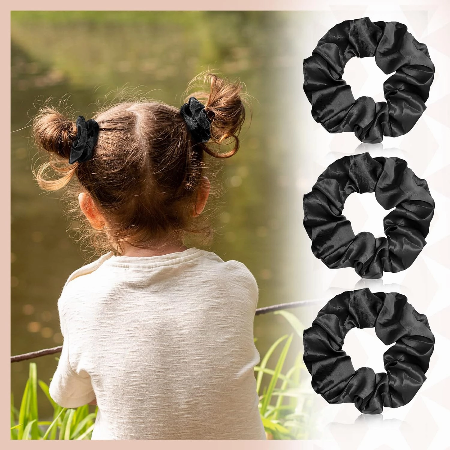 Giegxin 80 Pieces Silk Scrunchies Satin Hair Ties Elastic Bands Large Satin Ponytail Silk Vintage Hair Accessories for Women Girls (Black,Solid Style)