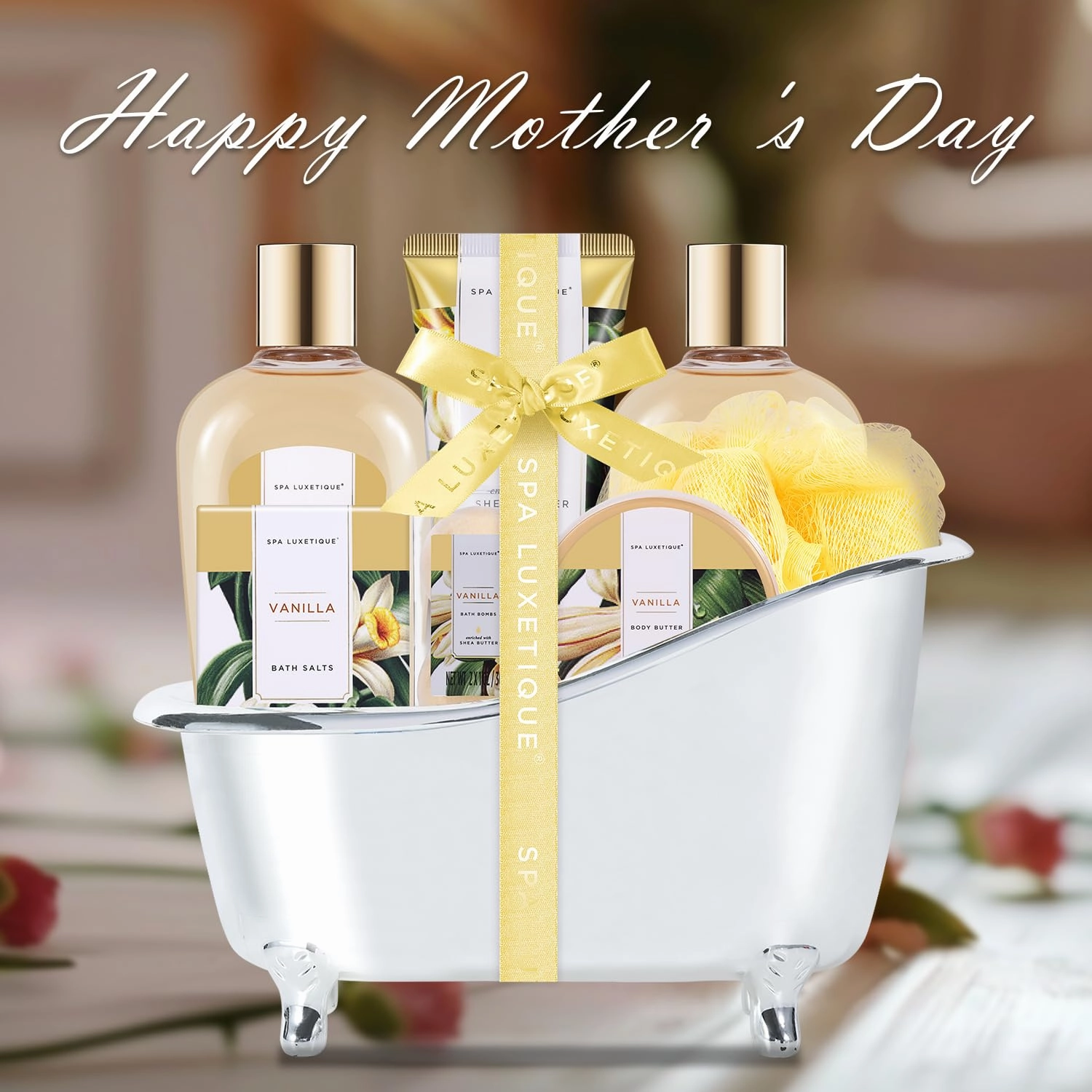 Gifts for Women, Spa Luxetique Spa Gift Baskets for Women, 8 Pcs Vanilla Bath Gift Sets, Vanilla Gift Baskets, Mothers Day Gifts for Mom