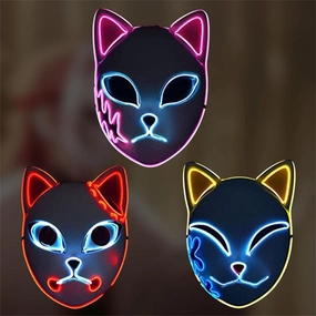 Ginkago 3pcs Fox Mask Cosplay Set Led Anime Mask Light Up Japanese Costume Accessories for Kids Adults Halloween Masquerade