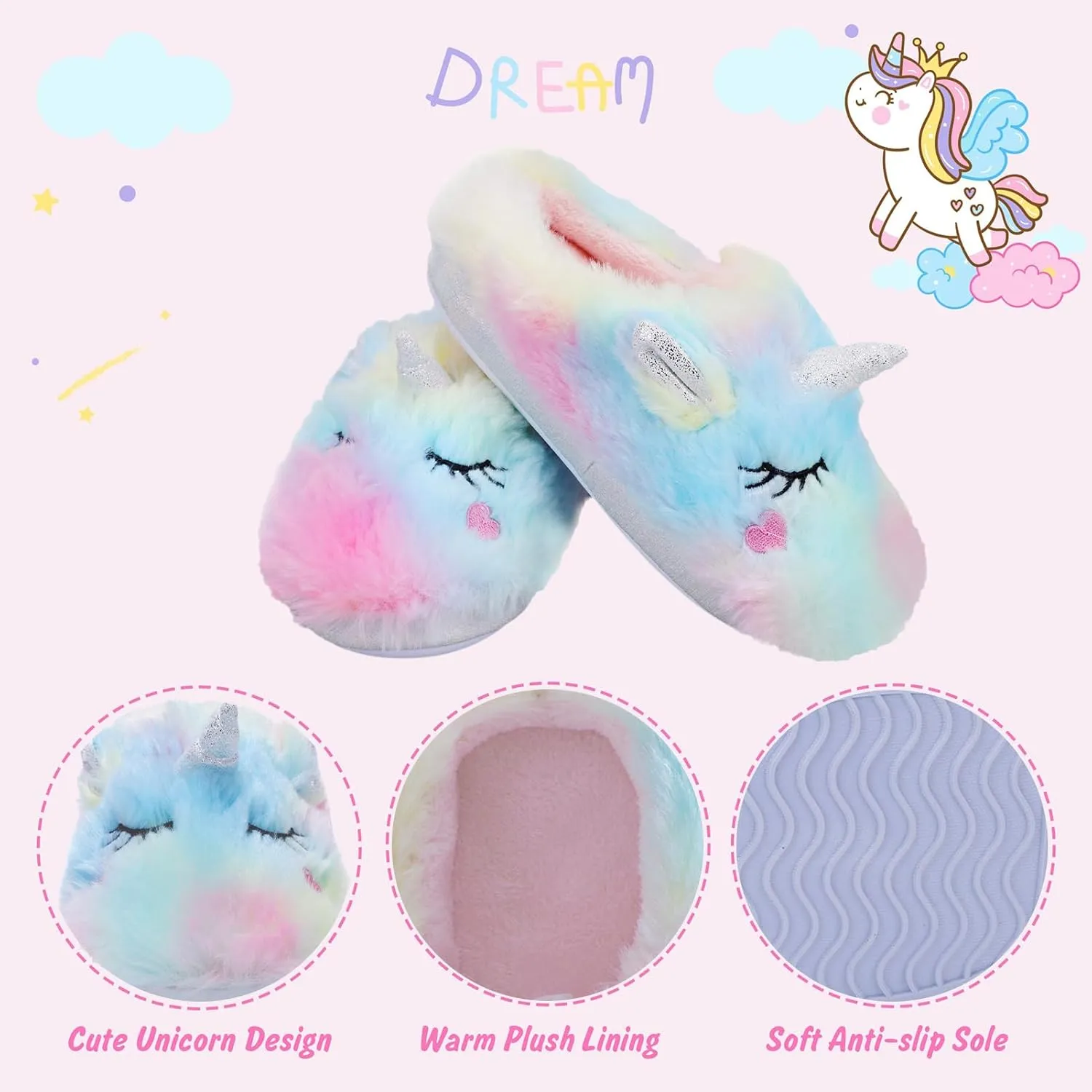 Girls Cute Animal Slippers for Toddler Kids Fuzzy Slip-on House Shoes Warm Fluffy Plush Indoor Home Slippers