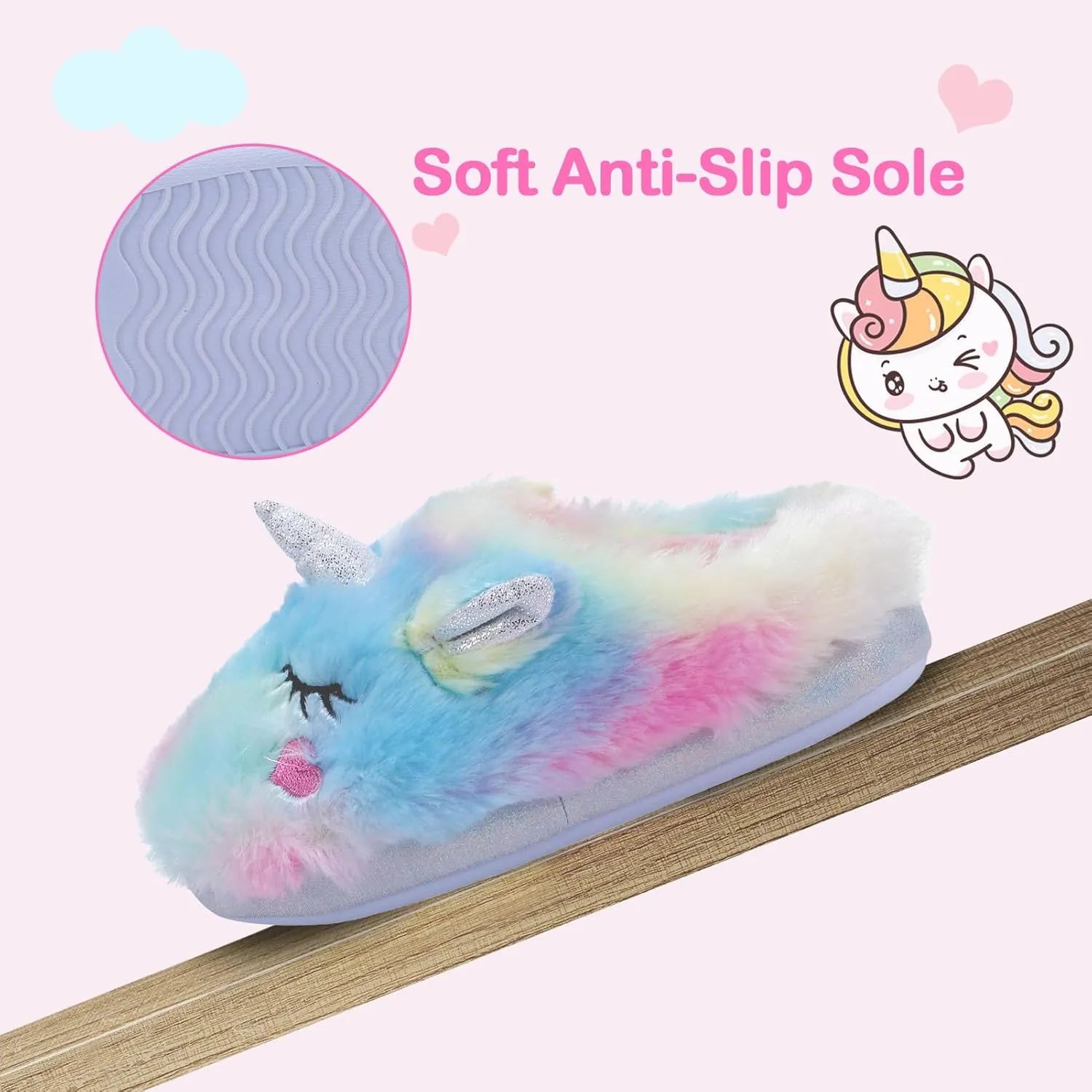 Girls Cute Animal Slippers for Toddler Kids Fuzzy Slip-on House Shoes Warm Fluffy Plush Indoor Home Slippers