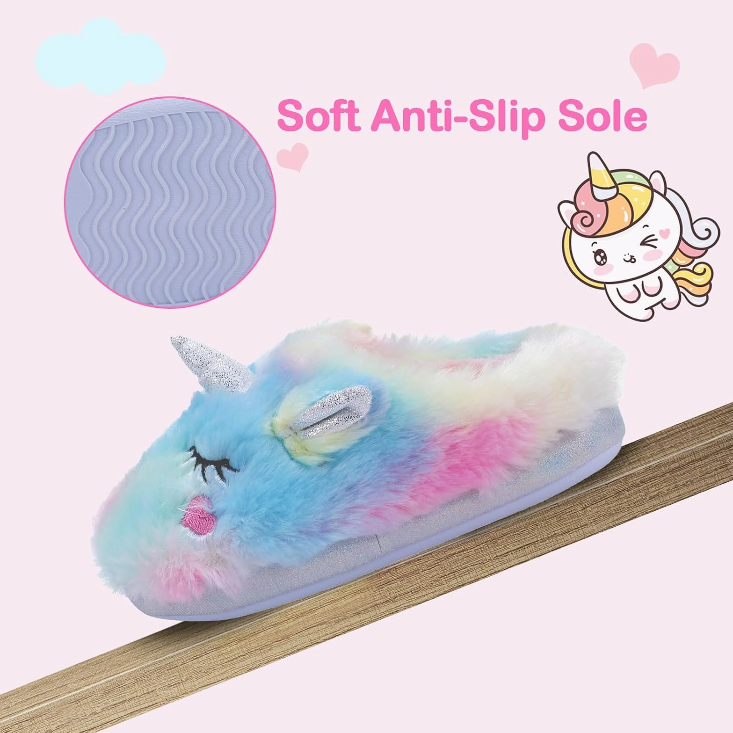 Girls Cute Animal Slippers for Toddler Kids Fuzzy Slip-on House Shoes Warm Fluffy Plush Indoor Home Slippers