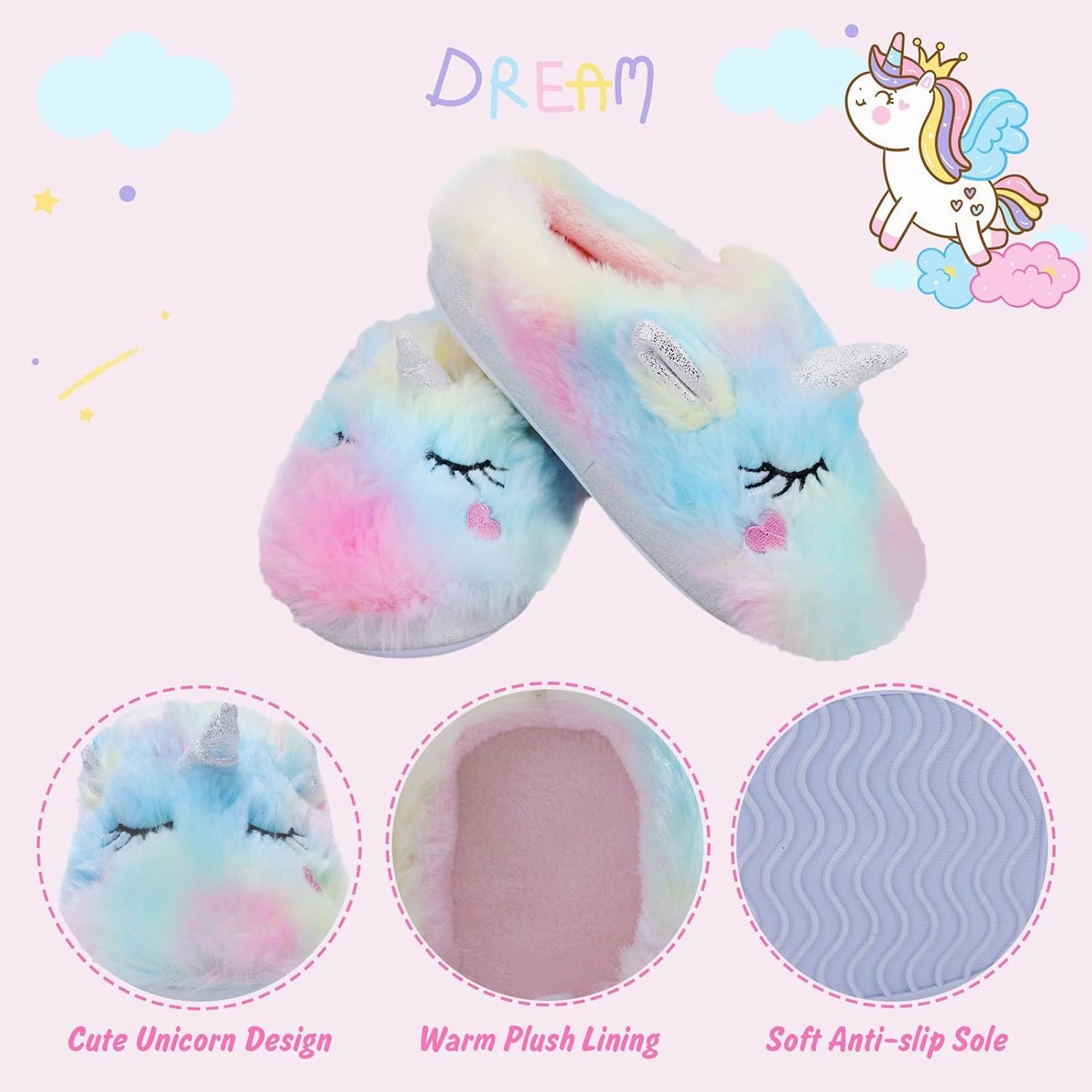 Girls Cute Animal Slippers for Toddler Kids Fuzzy Slip-on House Shoes Warm Fluffy Plush Indoor Home Slippers