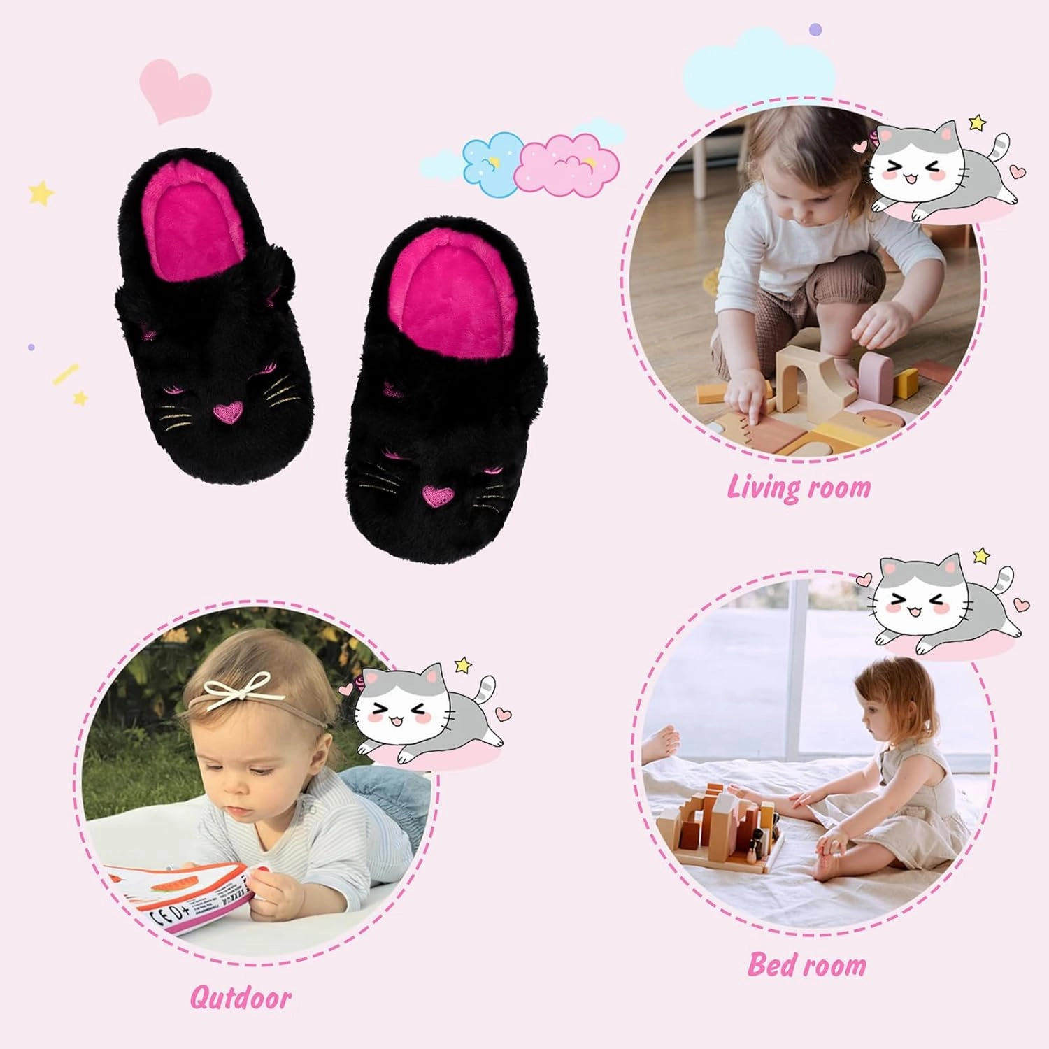 Girls Cute Animal Slippers for Toddler Kids Fuzzy Slip-on House Shoes Warm Fluffy Plush Indoor Home Slippers