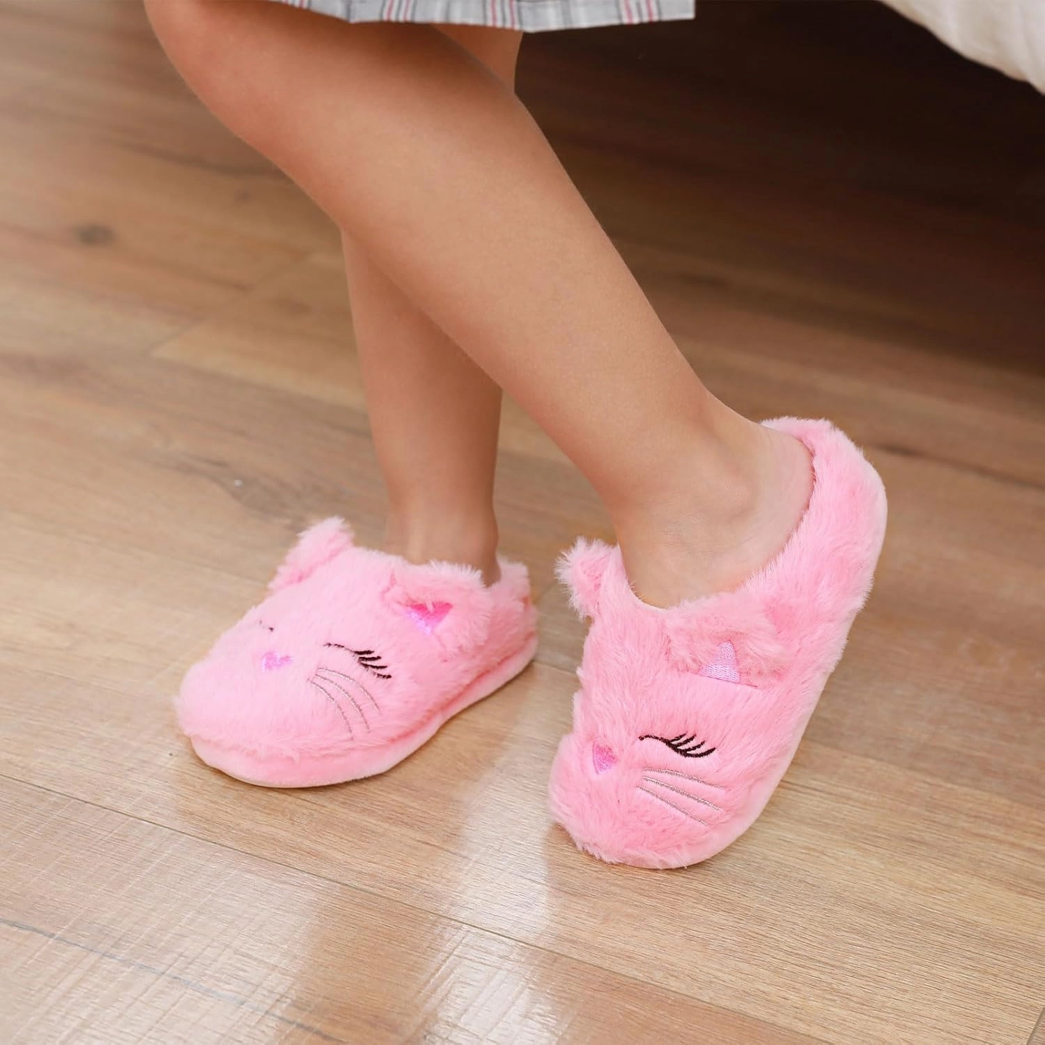 Girls Cute Animal Slippers for Toddler Kids Fuzzy Slip-on House Shoes Warm Fluffy Plush Indoor Home Slippers