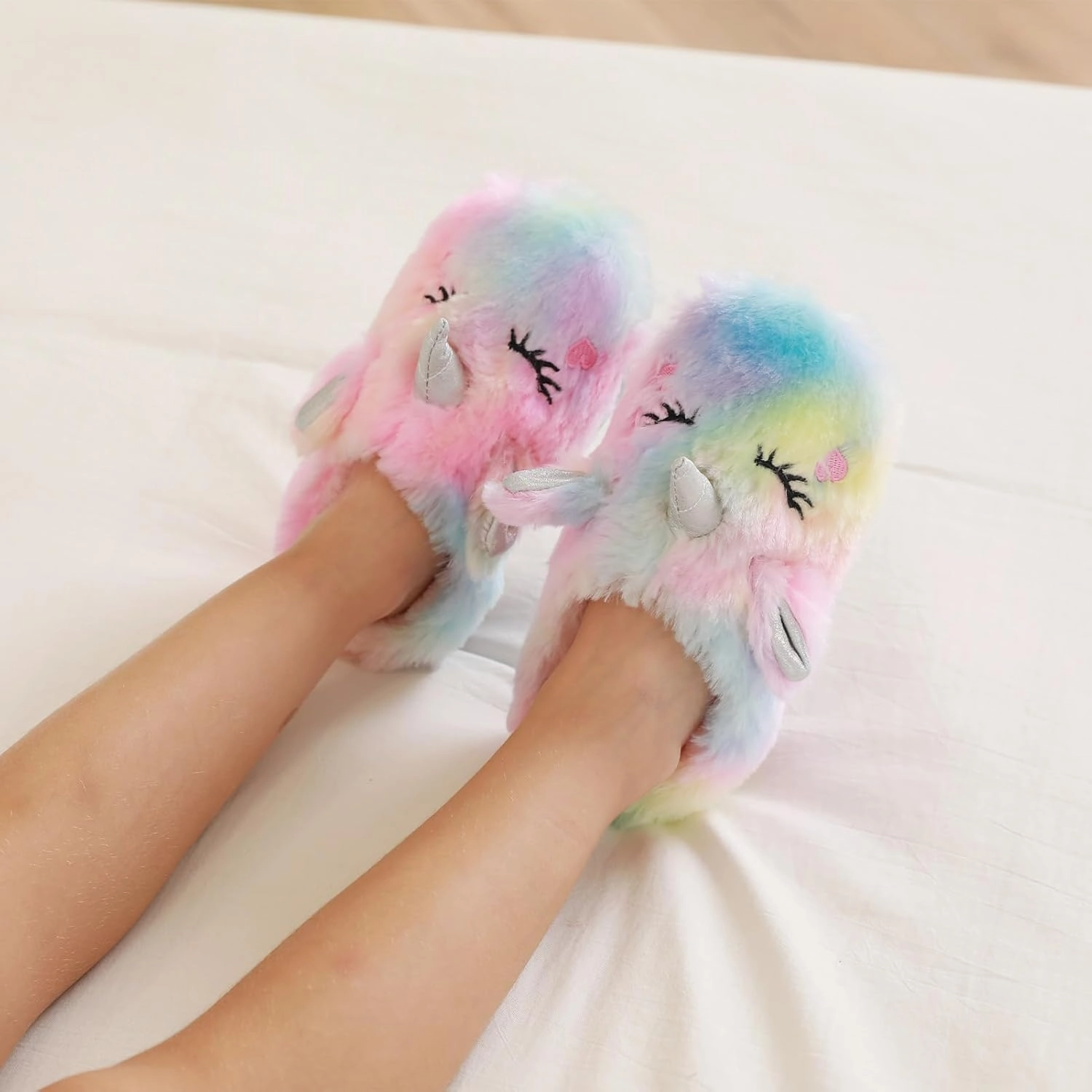 Girls Cute Animal Slippers for Toddler Kids Fuzzy Slip-on House Shoes Warm Fluffy Plush Indoor Home Slippers