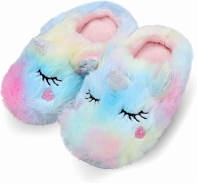 Girls Cute Animal Slippers for Toddler Kids Fuzzy Slip-on House Shoes Warm Fluffy Plush Indoor Home Slippers