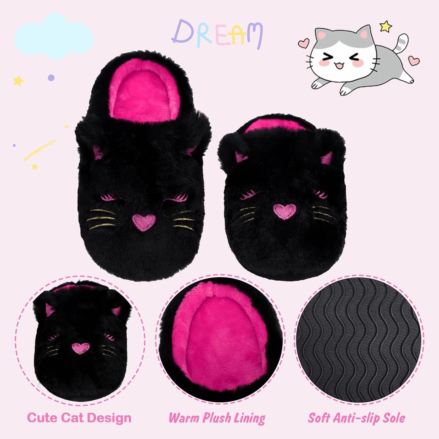 Girls Cute Animal Slippers for Toddler Kids Fuzzy Slip-on House Shoes Warm Fluffy Plush Indoor Home Slippers
