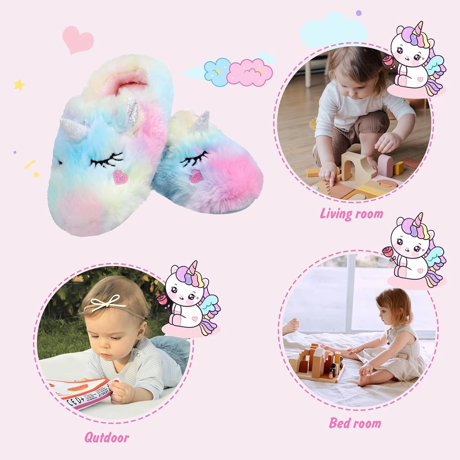 Girls Cute Animal Slippers for Toddler Kids Fuzzy Slip-on House Shoes Warm Fluffy Plush Indoor Home Slippers