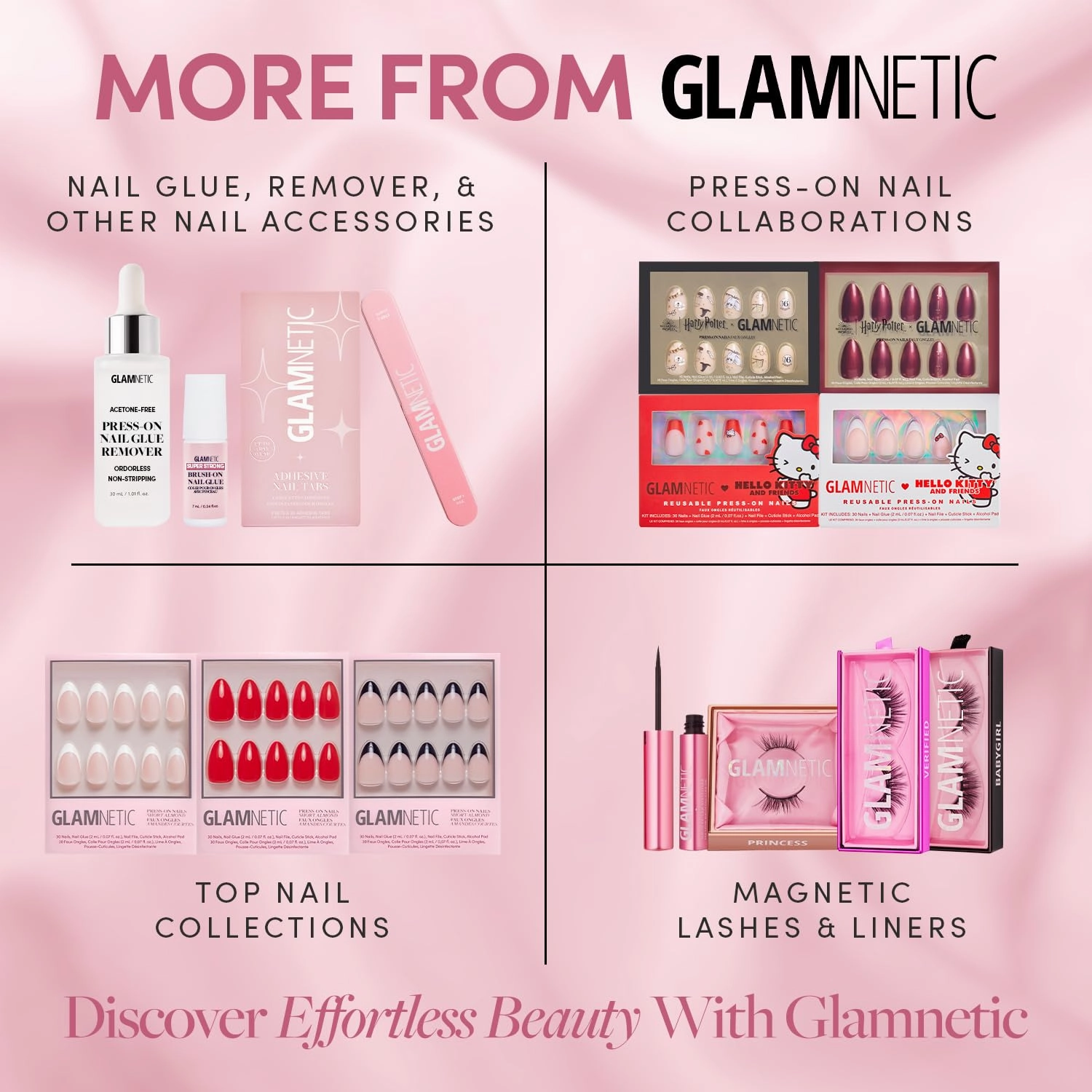 Glamnetic Press On Nails - Berry Fizz | Short Oval, Magenta Nails with a Mesmerizing Metallic Finish | 15 Sizes - 30 Nail Kit with Glue