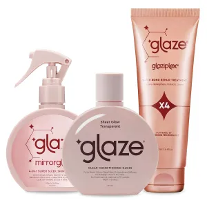 Glaze Hair Shine Bundle – Super Gloss Sheer Glow Clear Conditioning Gloss, MirrorGlaze Shine Spray & Glaziplex Super Bond Repair Treatment – For All Hair Colors & Types