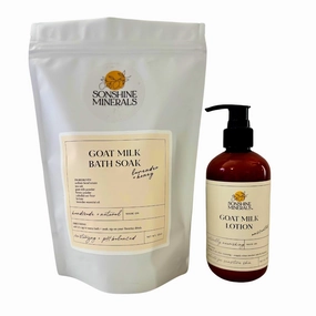 Goat Milk Bath Soak with Lavender, Honey & Oats (12oz)   Unscented Goat Milk Lotion (8oz Pump) – Nourishing Duo for Soft, Hydrated Skin – Natural & Gentle Body Care Set of Goat Milk Products