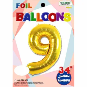 Gold Foil Number #9 Balloon (34") - Packaged