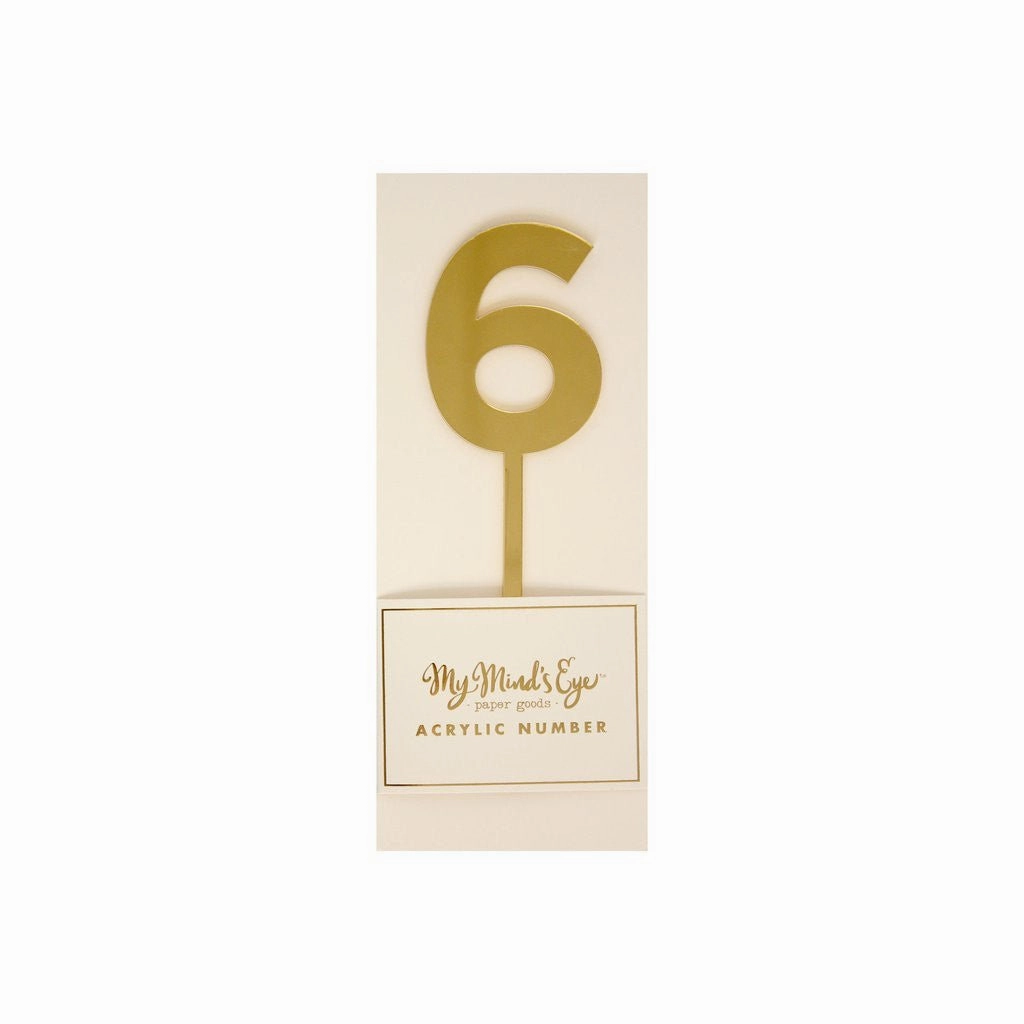Gold Acrylic Number Cake Topper Party Pick No. 6