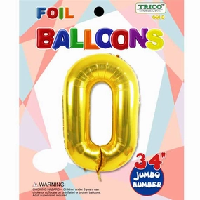 Gold Foil Number Balloon – #0 (34")