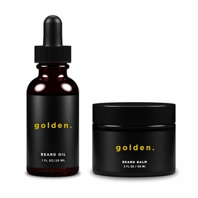 Golden Grooming Beard Oil & Balm Bundle for Men | Natural Growth Kit with Shea Butter | 2oz Balm & 1oz Oil | Fresh Scent