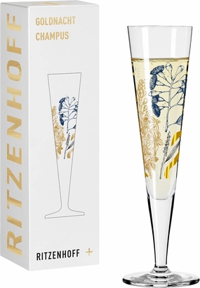 Goldnacht No. 34 1071034 Champagne Glass 200 ml Eucalyptus Motif with Real Gold Made in Germany