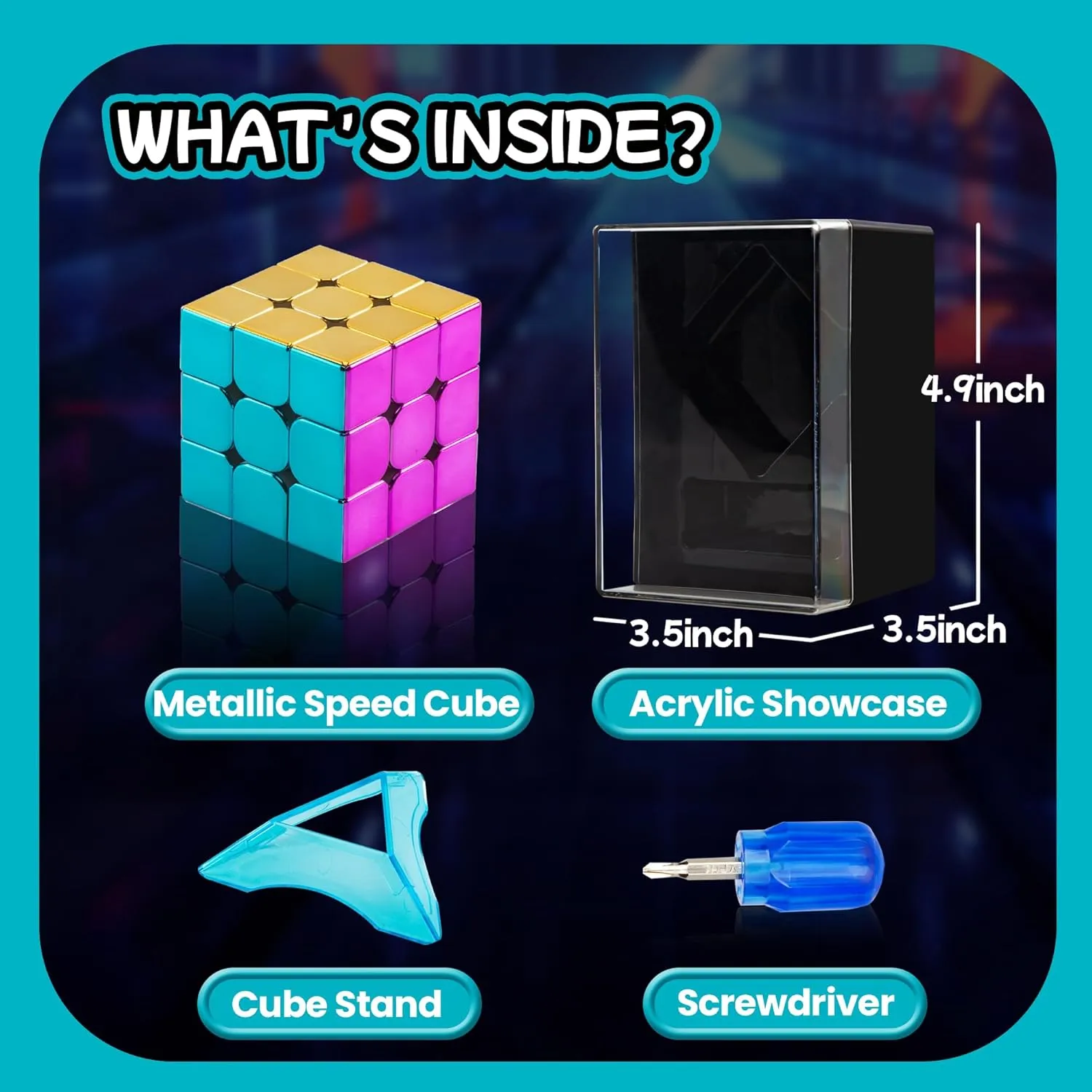 GONINO Speed Cube, Magic Cube Toy 2025, 3x3 Magnetic Mirror Reflective Cube Set, Metallic Stickerless Speedcube 3x3x3 with Display Stand & Showcase, Puzzle Birthday Gifts for Kids Adults Girls Boys