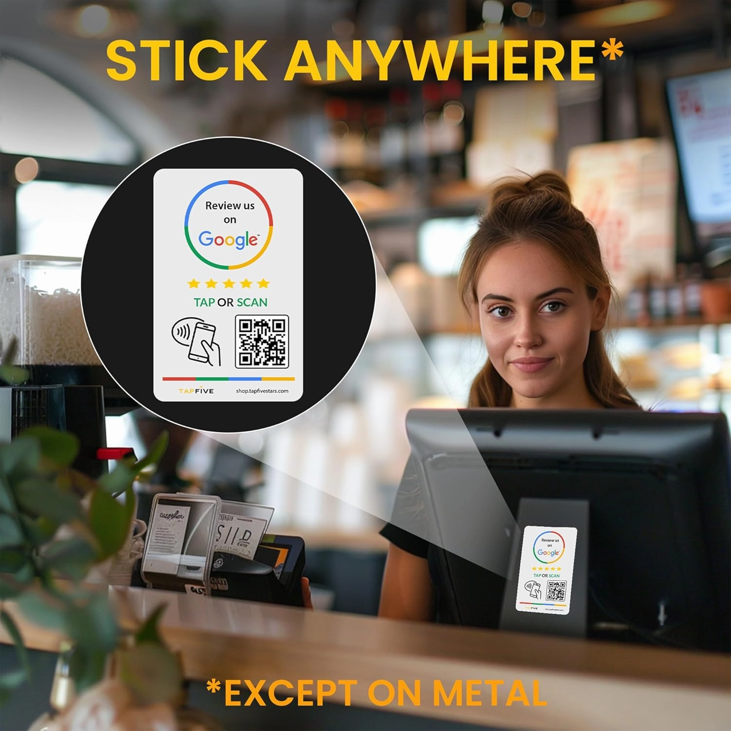 Google Review Tap Stickers, 5-Pack by TapFive: Smart Tap NFC & QR for Instant Reviews - iPhone & Android - Boost Business Reviews Quickly - Powered by TapSnap (5-Pack)