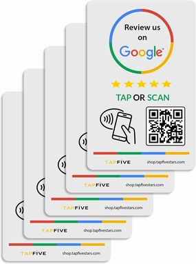 Google Review Tap Stickers, 5-Pack by TapFive: Smart Tap NFC & QR for Instant Reviews - iPhone & Android - Boost Business Reviews Quickly - Powered by TapSnap (5-Pack)