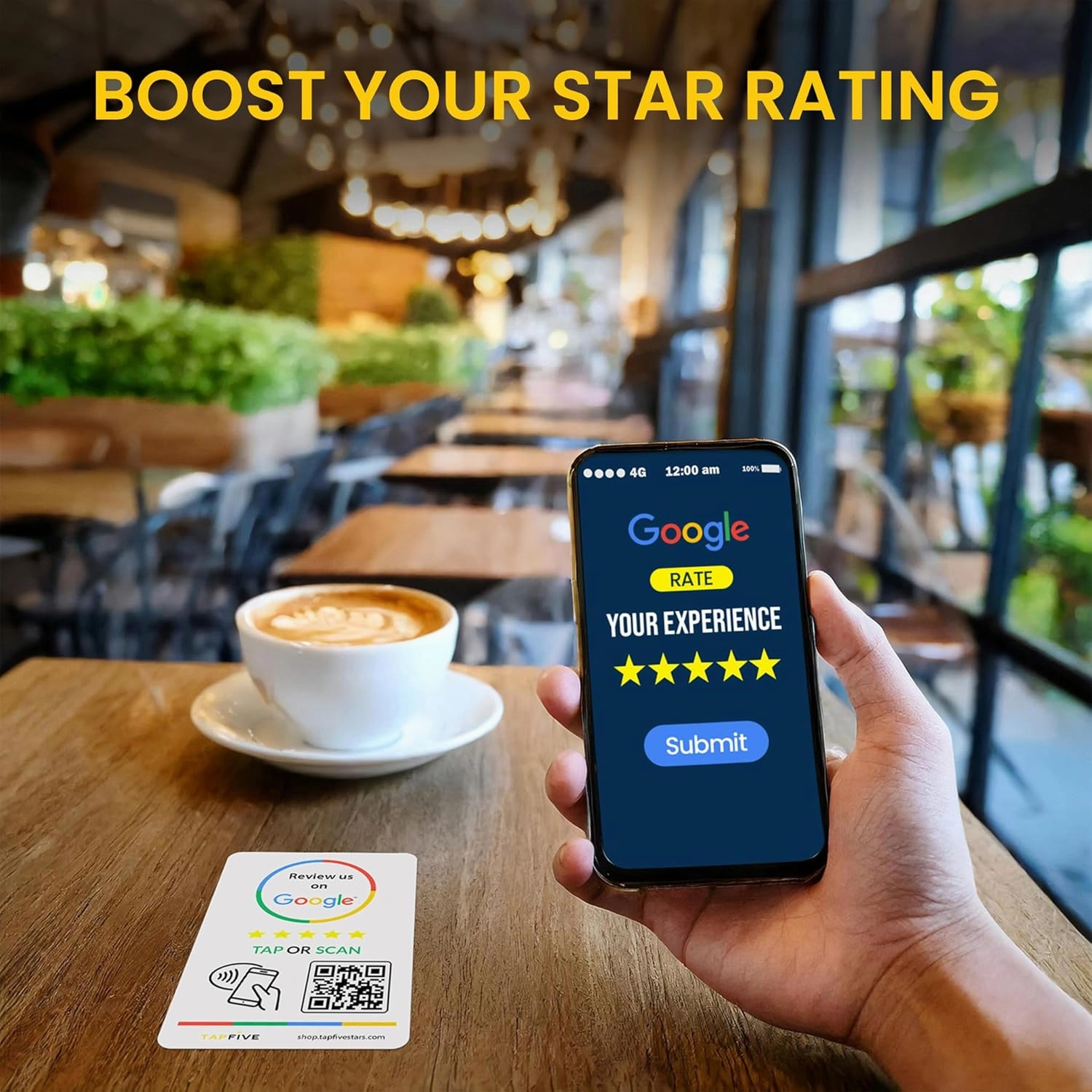 Google Review Tap Stickers, 5-Pack by TapFive: Smart Tap NFC & QR for Instant Reviews - iPhone & Android - Boost Business Reviews Quickly - Powered by TapSnap (5-Pack)