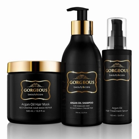 GORGEOUS BEAUTY&CARE Argan Oil Shampoo, Conditioner and serum Set Sulfate Free – Deep Nourishing Hair Products for Men and Women - for Normal Oily Curly Dry Damaged Colored and Keratin Treated Hair