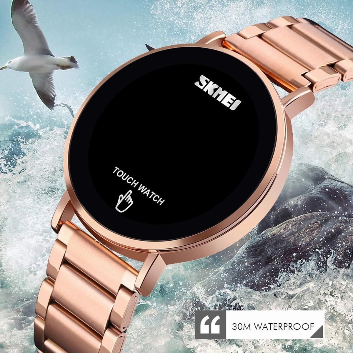 Gosasa Touch Screen Digital LED Waterproof Men Womens Sport Casual Stainless Steel Wrist Watch