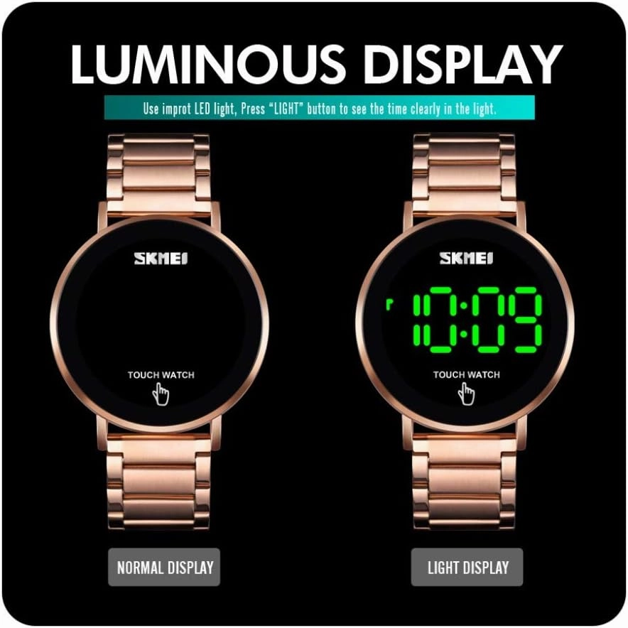 Gosasa Touch Screen Digital LED Waterproof Men Womens Sport Casual Stainless Steel Wrist Watch