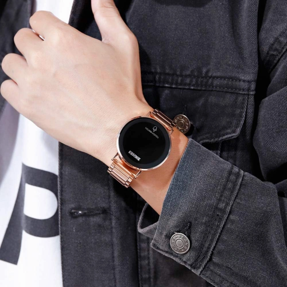 Gosasa Touch Screen Digital LED Waterproof Men Womens Sport Casual Stainless Steel Wrist Watch
