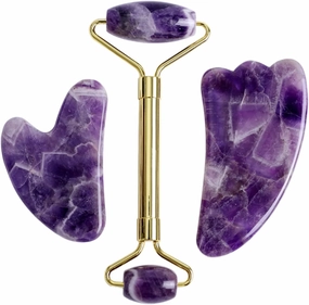 Gouache Amethyst Natural Stone Facial Massager Jade Roller Gua Sha Set Scraper For Face,type 1