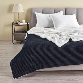 Great Bay Home Ribbed Texture Reversible Navy Throw Blanket, Fluffy and Luxurious Throw Blanket (50" x 60" Throw, Navy)