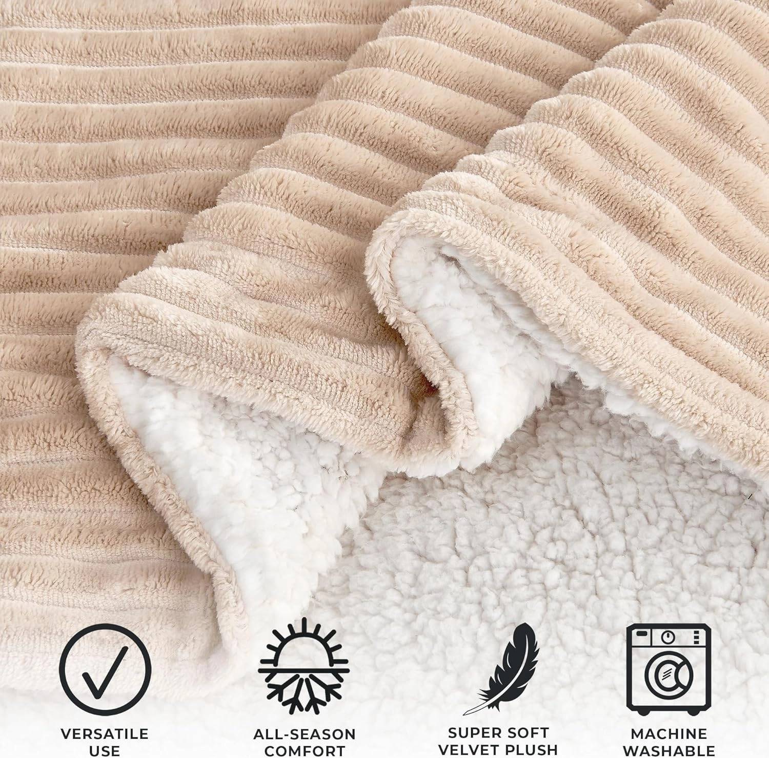 Great Bay Home Ribbed Texture Reversible Taupe Throw Blanket, Fluffy and Luxurious Throw Blanket (50" x 60" Throw, Cappuccino)