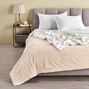 Great Bay Home Ribbed Texture Reversible Taupe Throw Blanket, Fluffy and Luxurious Throw Blanket (50" x 60" Throw, Cappuccino)