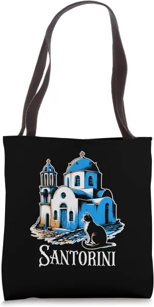 Greece Santorini Cat Sketch / Santorini Tote Bag