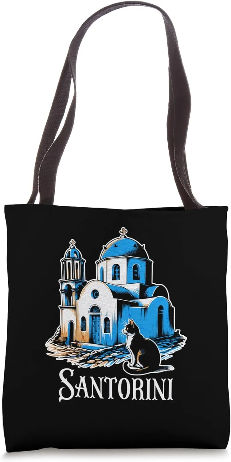 Greece Santorini Cat Sketch / Santorini Tote Bag