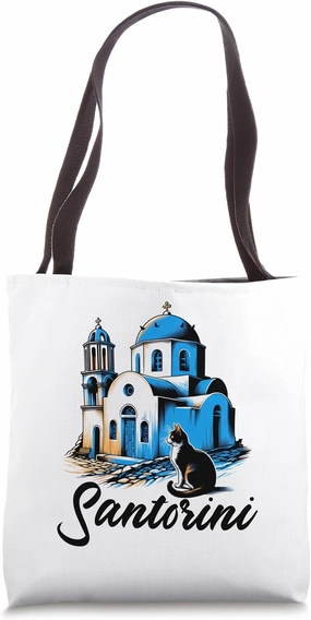 Greece Santorini Cat Sketch / Santorini Tote Bag