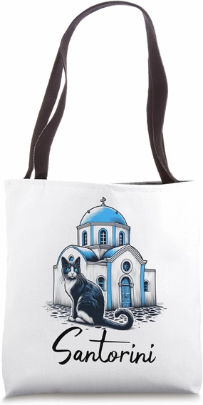 Greece Santorini Cat Sketch / Santorini Tote Bag