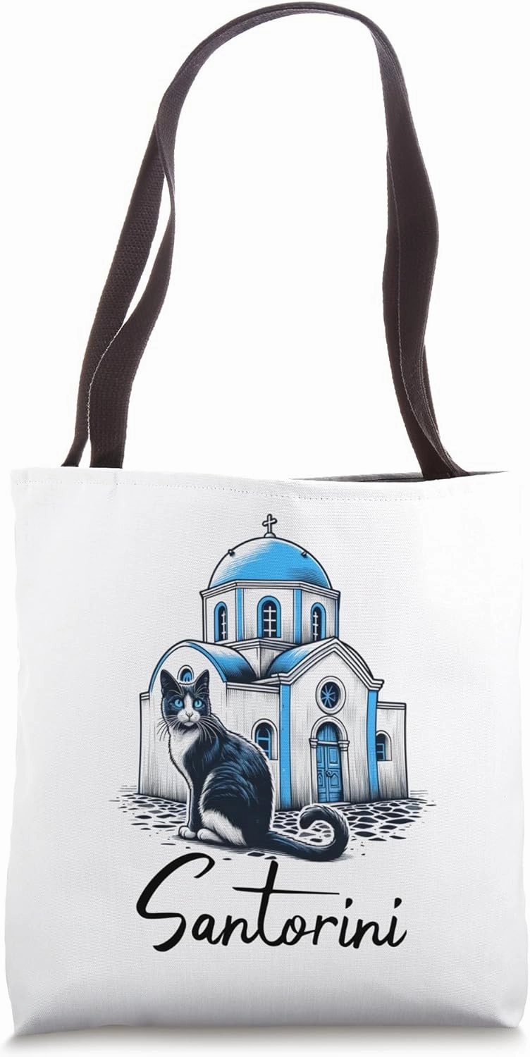 Greece Santorini Cat Sketch / Santorini Tote Bag