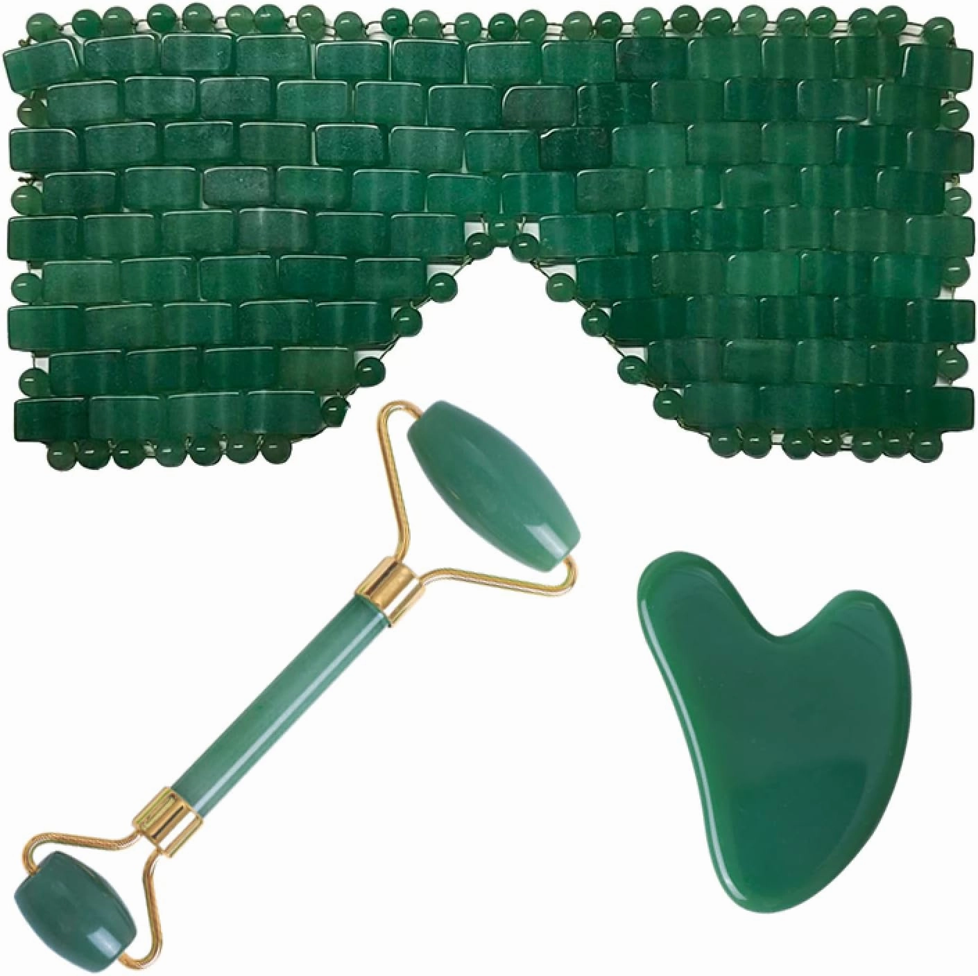 Green Aventurine Eye Mask Set Natural Jade Crystal Eye Relax Sleeping Mask Facial Roller Gua Sha Massage,type 01
