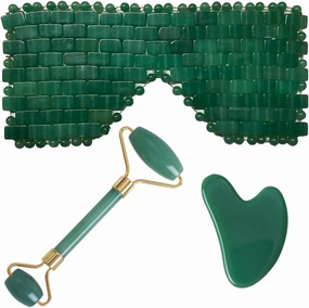 Green Aventurine Eye Mask Set Natural Jade Crystal Eye Relax Sleeping Mask Facial Roller Gua Sha Massage,type 01