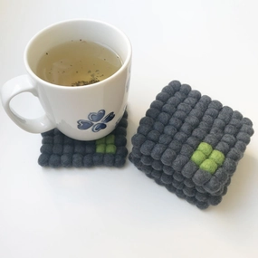 Green On Grey Rubik Felt Ball Coaster
