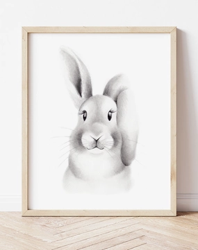 Grey Baby Bunny Nursery Art Print