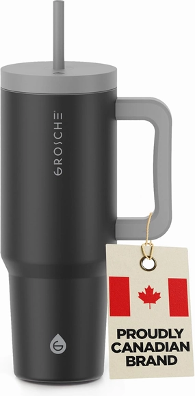 GROSCHE ASPEN 40 Ounce Tumbler with Handle and Straw. Extreme Insulation, Classy Design, Built To Last, Insulated Stainless Steel Tumblers with Handle, Lid and Straw - 40 fl. oz, Black
