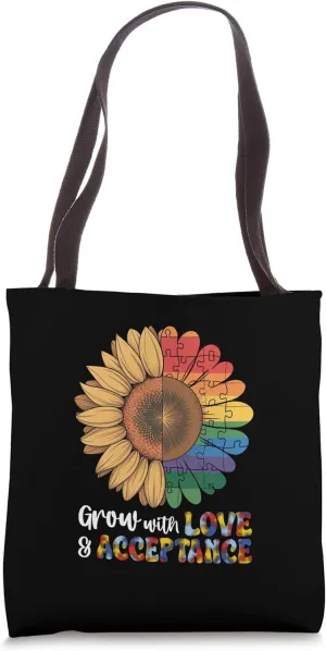Grow With Love And Acceptance Autism Sunflower Tote Bag
