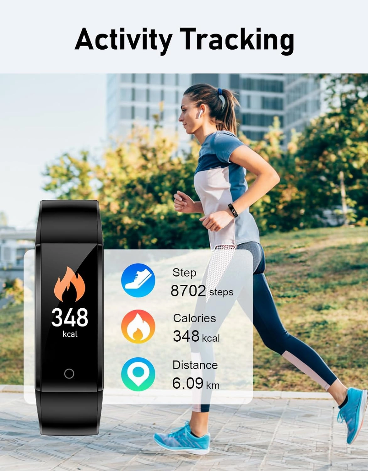 GRV No Bluetooth Pedometer Watch Fitness Tracker No Phone Needed, Step Counter Calories/Sleep Tracker for Walking Running for Men Women Waterproof (Black)